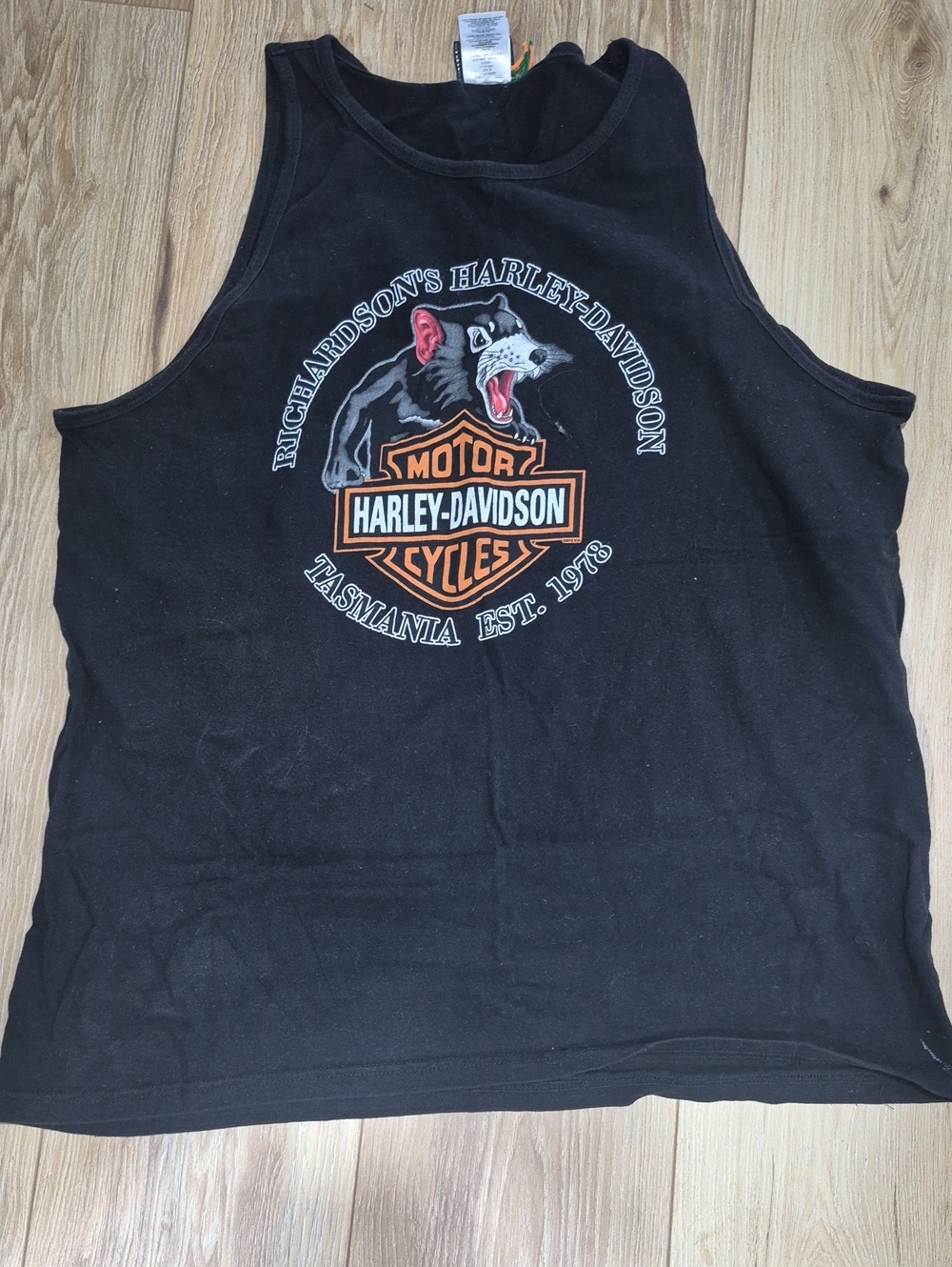 Harley-Davidson Black Tank with Orange & White Tasmanian Graphic